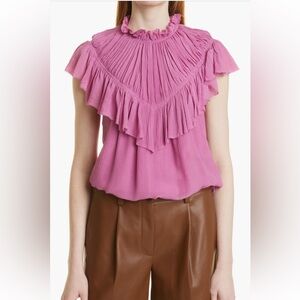 Rebecca Taylor Ruffle Yoke Cotton and Silk Blouse
